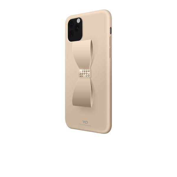 WHITE DIAMONDS - Cover in silicone colore oro rifinita con cristalli di Swarovski e fiocco con funzione anello per sostenere lo smartphone compatibile con Apple iPhone 11 Pro