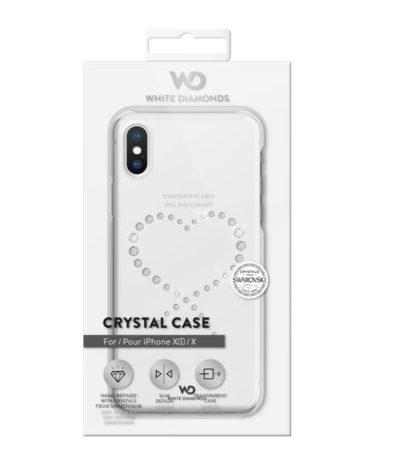 WHITE DIAMONDS - Cover trasparente in TPU morbido impreziosita da cristalli di Swarovski che formano un cuore compatibile con Apple iPhone Xs/ iPhone X
