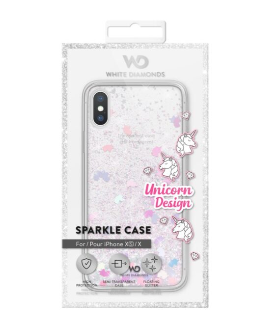 WHITE DIAMONDS - Cover semi-trasparente in TPU rigido con glitter fluttuanti nel liquido compatibile con Apple iPhone Xs/ iPhone X