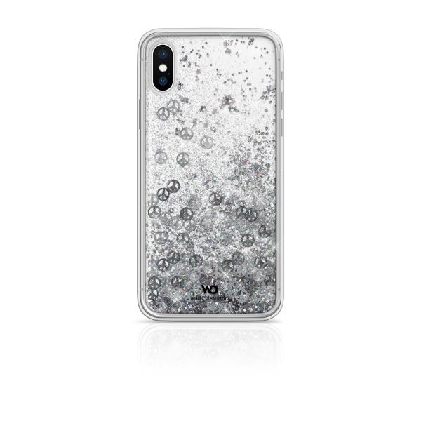 WHITE DIAMONDS - Cover semi-trasparente in TPU rigido con glitter fluttuanti nel liquido compatibile con Apple iPhone Xs/ iPhone X