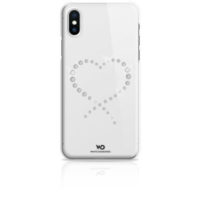 WHITE DIAMONDS - Cover trasparente in TPU morbido impreziosita da cristalli di Swarovski che formano un cuore compatibile con Apple iPhone Xs/ iPhone X