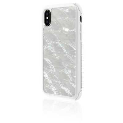WHITE DIAMONDS - Cover Ultra protettiva con bordi anti-shock con texture Madre perla bianco compatibile con Apple iPhone Xs/ iPhone X