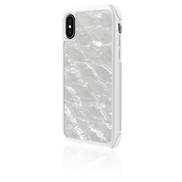 WHITE DIAMONDS - Cover Ultra protettiva con bordi anti-shock con texture Madre perla bianco compatibile con Apple iPhone Xs/ iPhone X