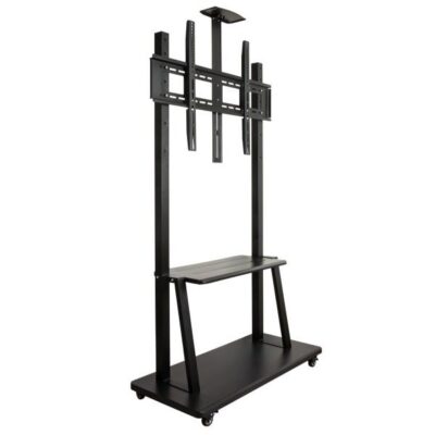 SUPPORTO TV GRANDE FORMATO 42-100″ MAX VESA 600X900 CON RIPIANO PER DISPOSITIVI E SUPPORTO TELECAMERA